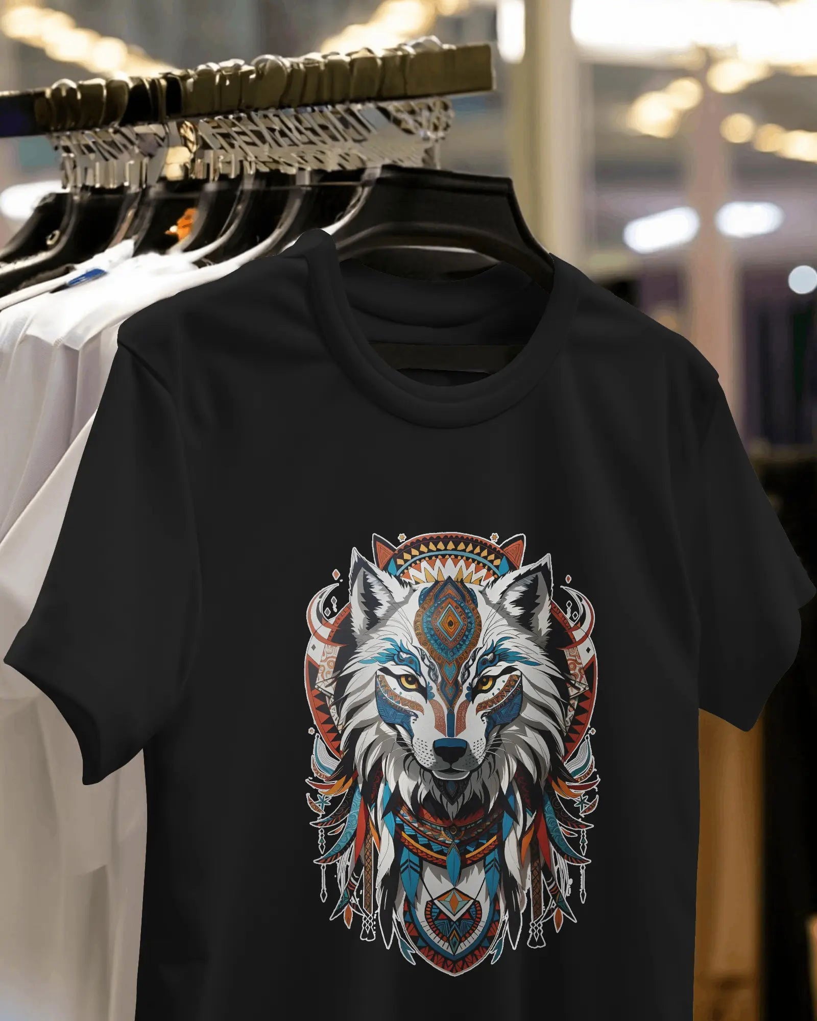 Red Spirit Wolf: The AI-crafted Tribal Enigma - Premium Black Tshirt - AWBlack