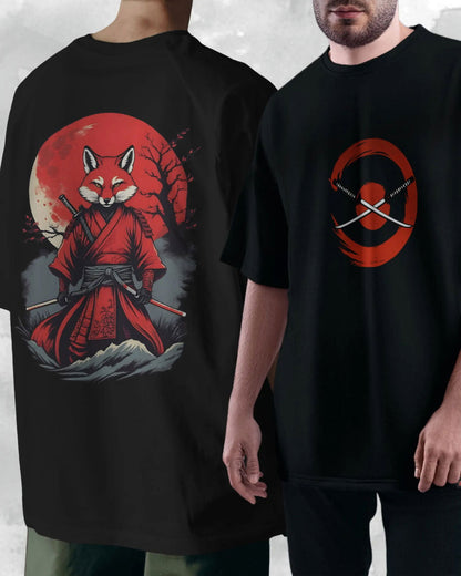 Rising Fury The Samurai Fox -Premium Oversized T-Shirt - AWBlack