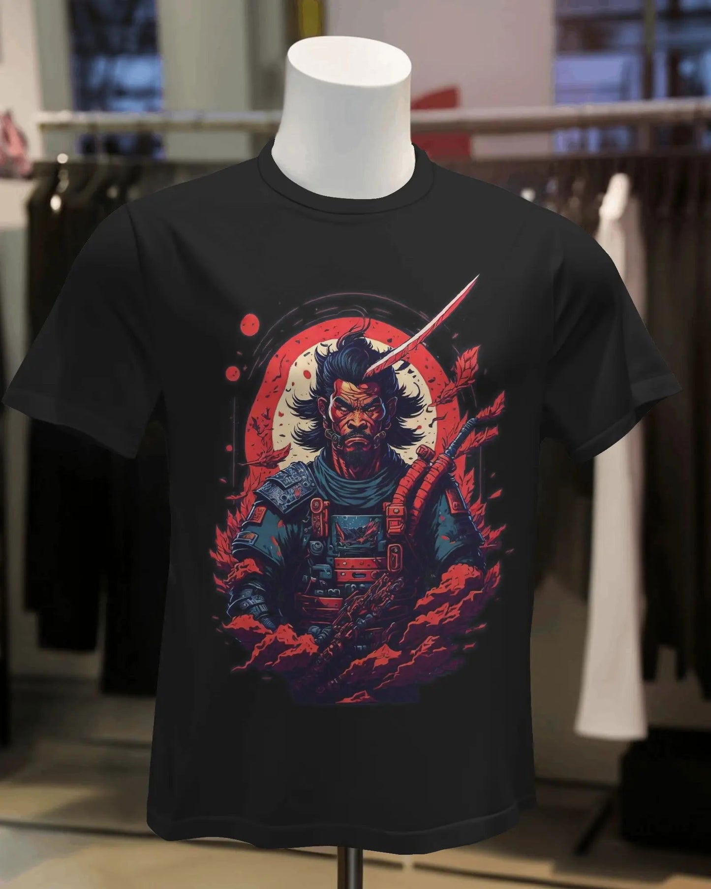 Scarlet Honor: AI-Enriched Samurai Stare - Premium Black Tshirt - AWBlack