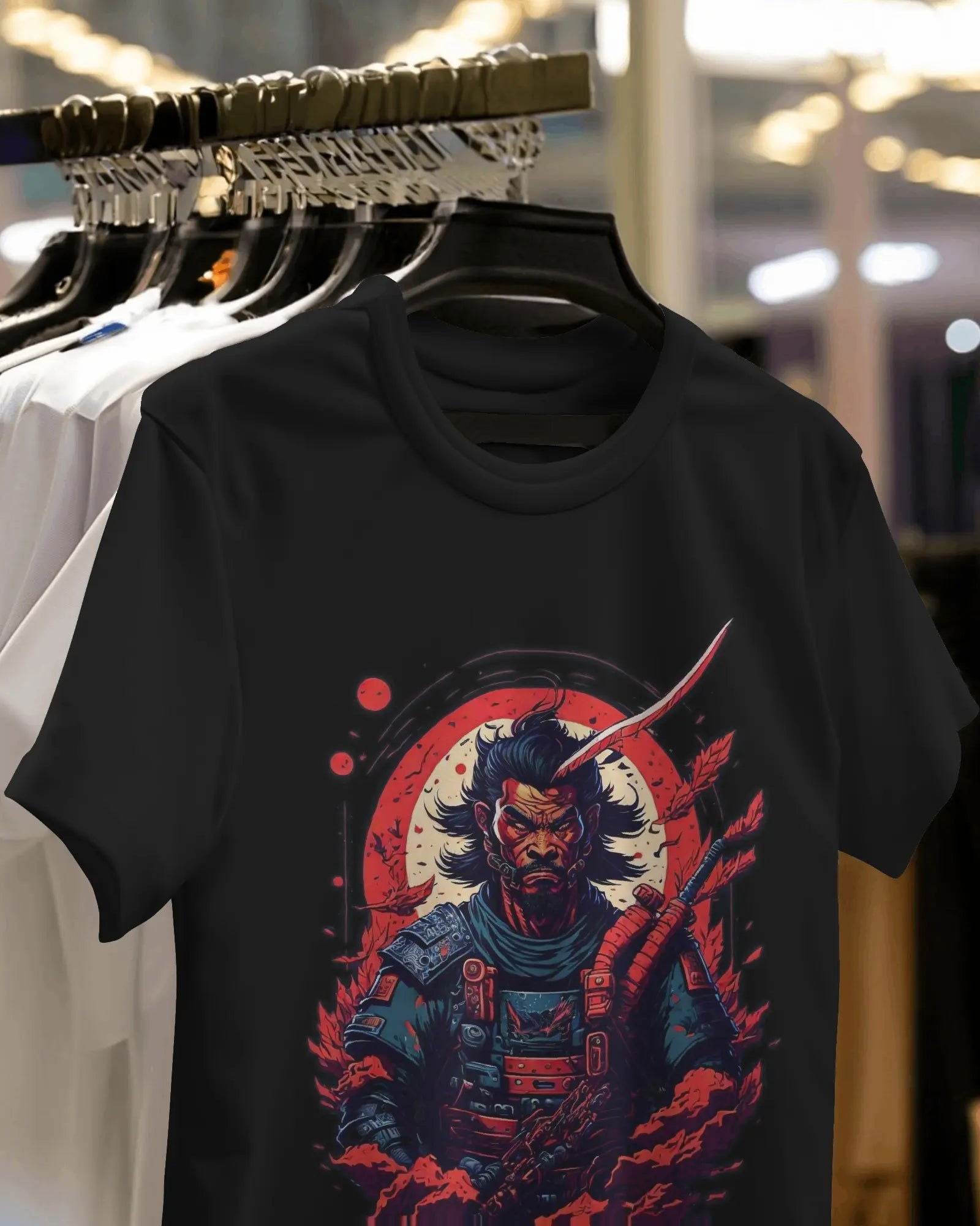 Scarlet Honor: AI-Enriched Samurai Stare - Premium Black Tshirt - AWBlack