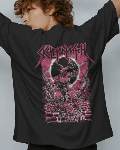 Skelitonwitch Oversized T-Shirt | Heavy Metal Rock Band Graphic Tee | 240 GSM Cotton | XS-2XL | AWBlack