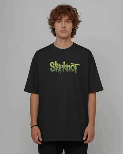 Slipknot graphic plus size tshirt in black oversized fit – AWBlack 240 GSM