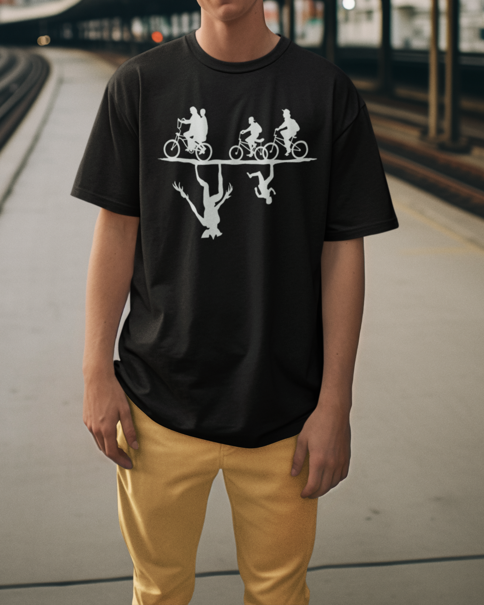 Stranger TV Show Things Cast Unleash the Upside Down - Premium Black T-Shirt - AWBlack