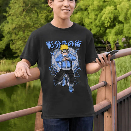 Stylish Naruto Trendy Blue Shoes & Shadow Clone Jutsu - Premium Black Tshirt - AWBlack