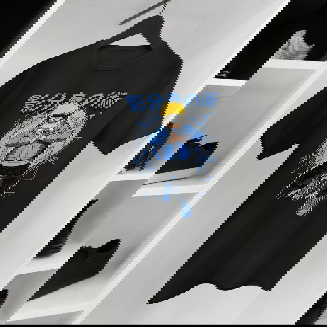 Stylish Naruto Trendy Blue Shoes & Shadow Clone Jutsu - Premium Black Tshirt - AWBlack