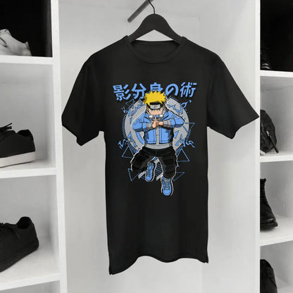 Stylish Naruto Trendy Blue Shoes & Shadow Clone Jutsu - Premium Black Tshirt - AWBlack