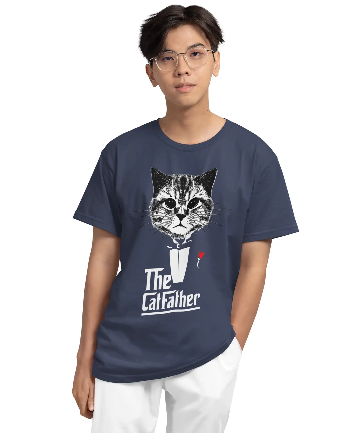 🐱🔥 CatFather Plus-Size T-Shirt – Funny Cat Graphic Tee | 180 GSM Cotton S–7XL | AWBlack