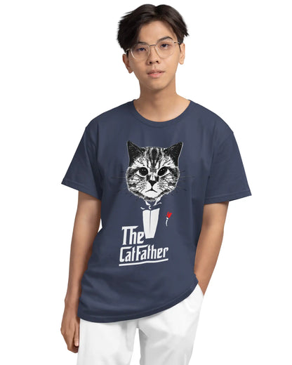 🐱🔥 CatFather Plus-Size T-Shirt – Funny Cat Graphic Tee | 180 GSM Cotton S–7XL | AWBlack