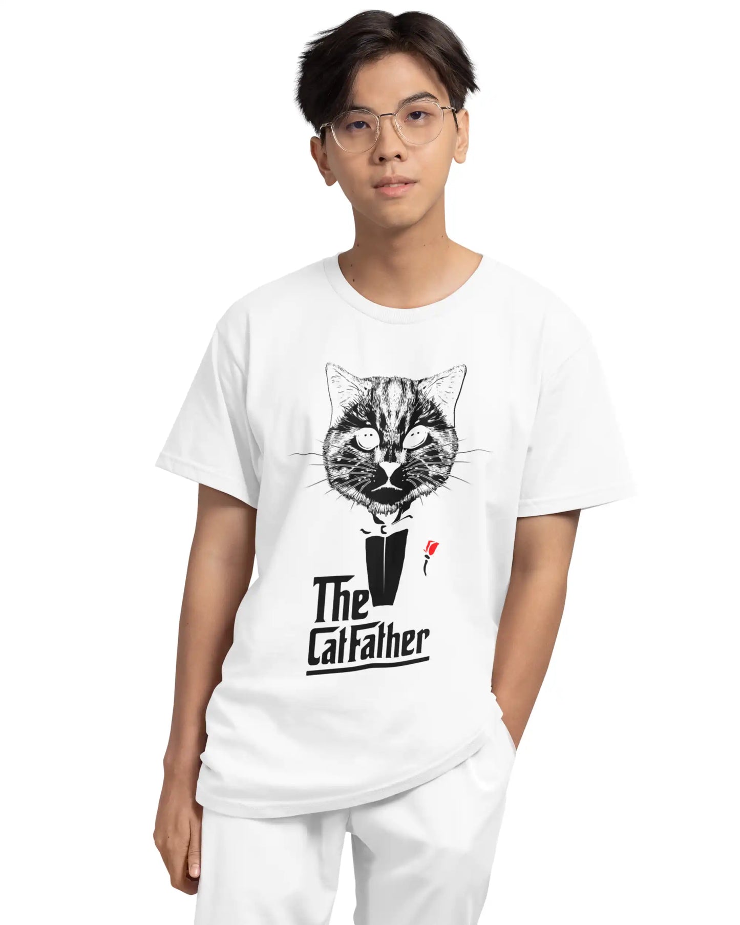 🐱🔥 CatFather Plus-Size T-Shirt – Funny Cat Graphic Tee | 180 GSM Cotton S–7XL | AWBlack