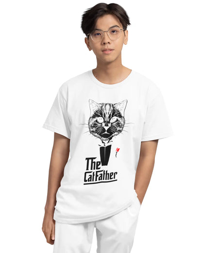 🐱🔥 CatFather Plus-Size T-Shirt – Funny Cat Graphic Tee | 180 GSM Cotton S–7XL | AWBlack