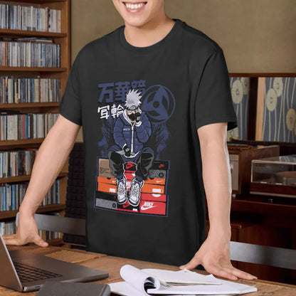 Trendy Kakashi Naruto's Stylish Sensei with Branded Shoe Collection - Premium Black Tshirt - AWBlack