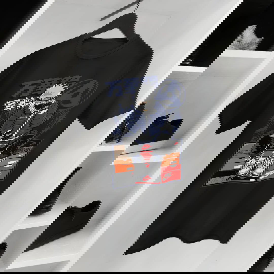 Trendy Kakashi Naruto's Stylish Sensei with Branded Shoe Collection - Premium Black Tshirt - AWBlack