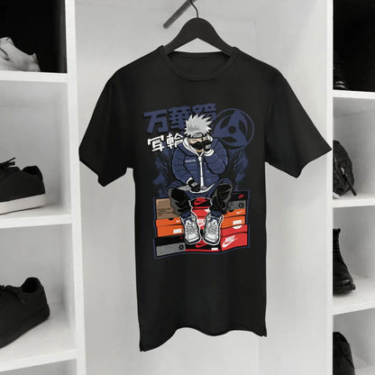 Trendy Kakashi Naruto's Stylish Sensei with Branded Shoe Collection - Premium Black Tshirt - AWBlack