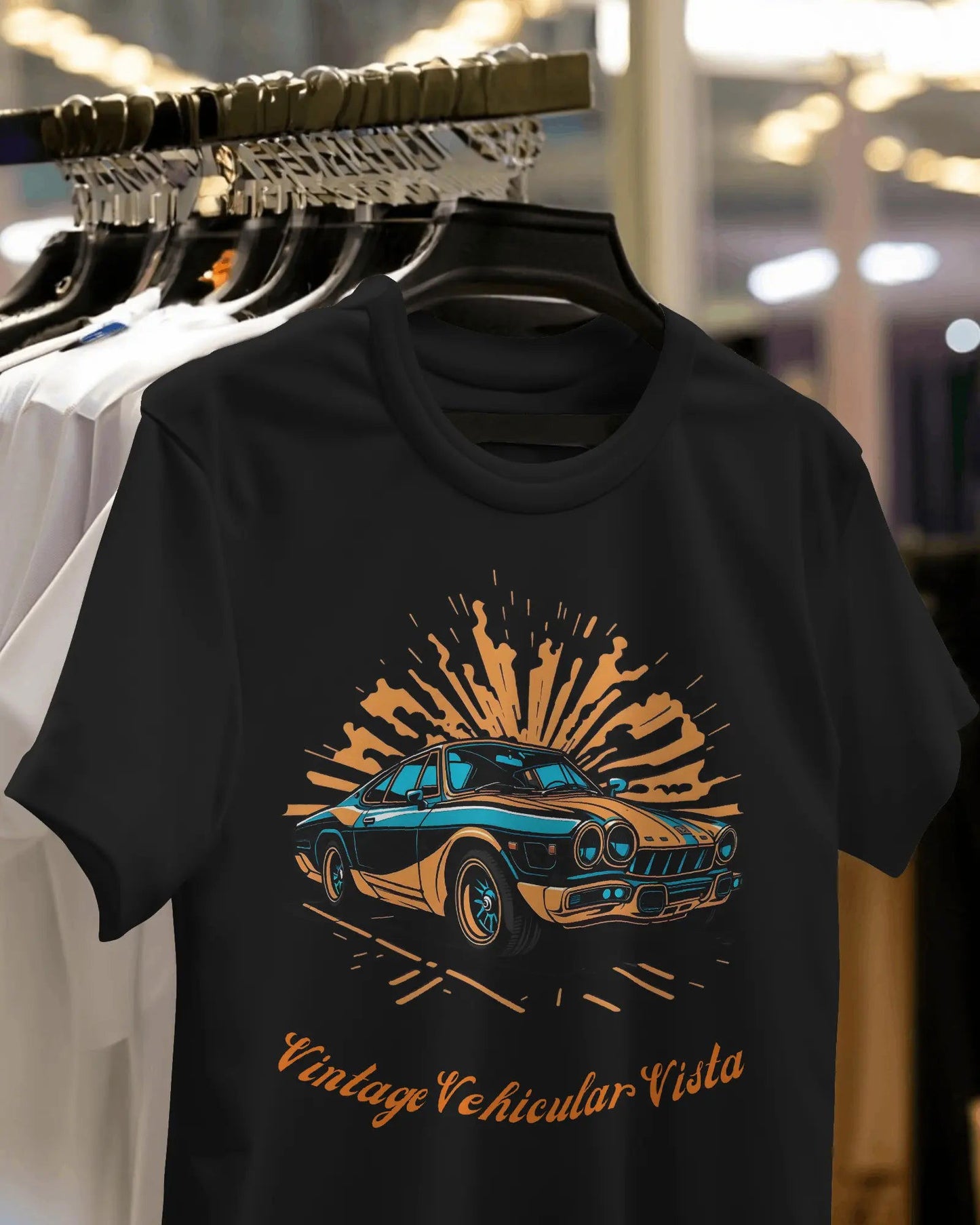 Vintage Vehicular Vista: Retro Car Tribute - Premium Black Tshirt - AWBlack