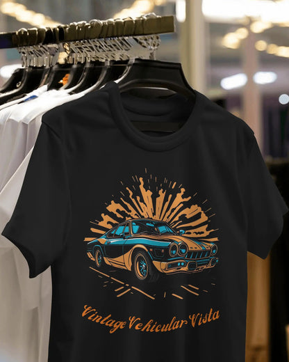 Vintage Vehicular Vista: Retro Car Tribute - Premium Black Tshirt - AWBlack