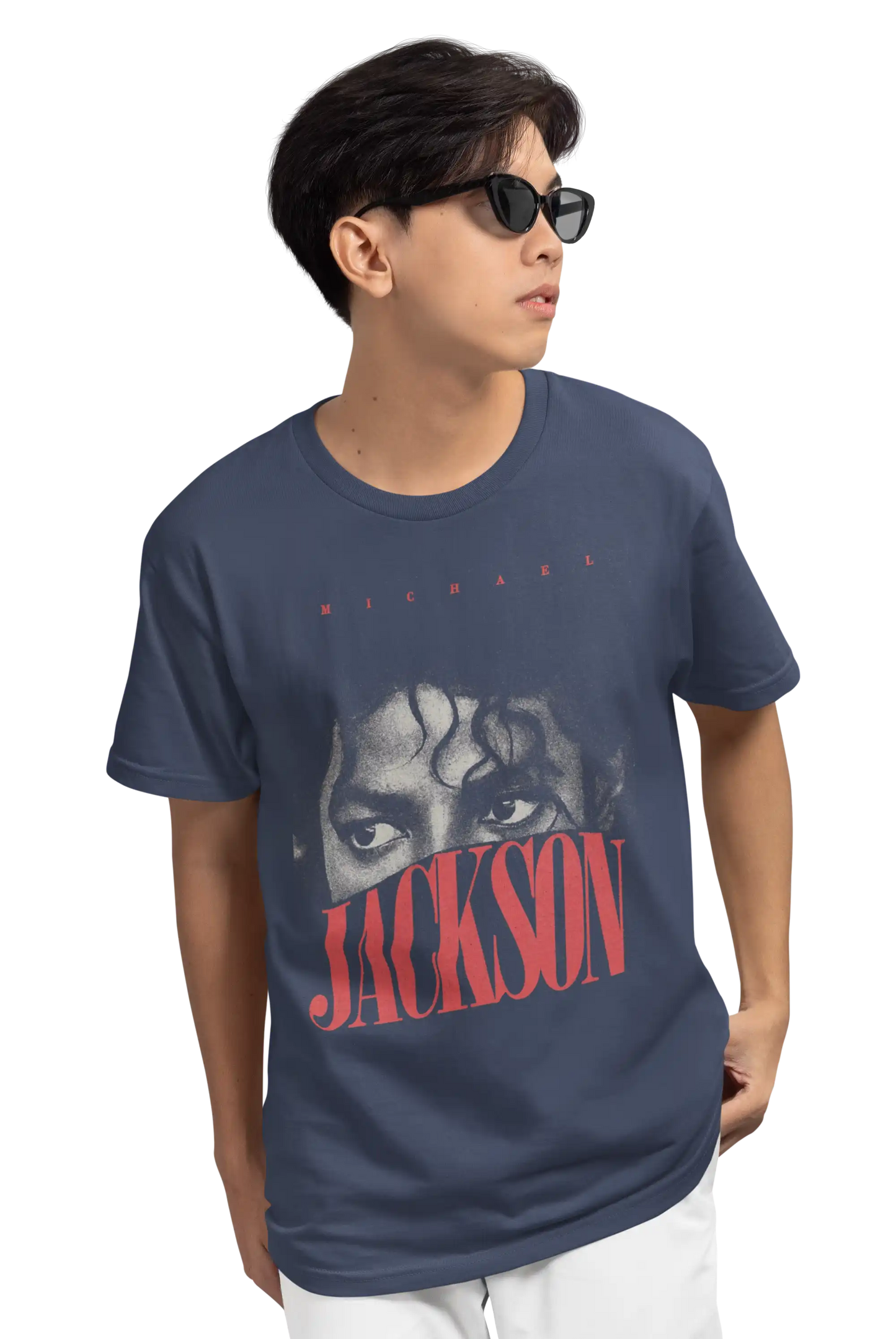 AWBlack Michael Jackson Eyes Vintage Typography Graphic T-Shirt in Navy Blue | Premium 180 GSM Cotton | Multi-Fit Regular, Oversized & Plus Size S–7XL | Music Streetwear Tee for Men