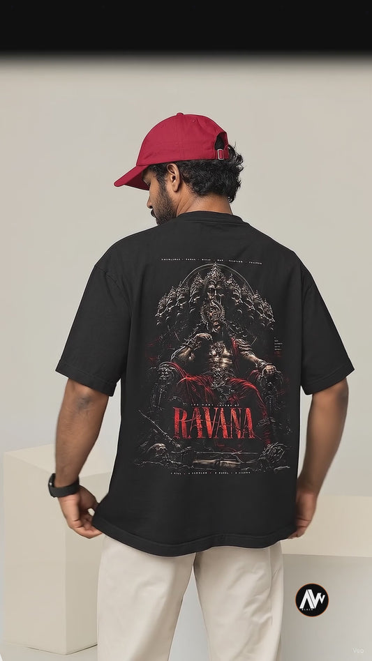 🔥🛕 Ravana Dark King Plus-Size T-Shirt – Mythology Graphic Tee | 180 GSM Cotton S–7XL | AWBlack